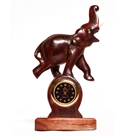 Rosewood Elephant Clock