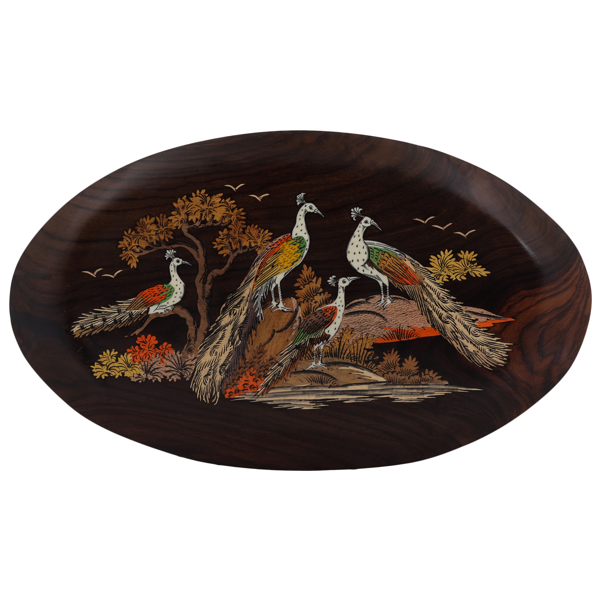 Rosed Wood Inly Oval  Peacock Wall Penal