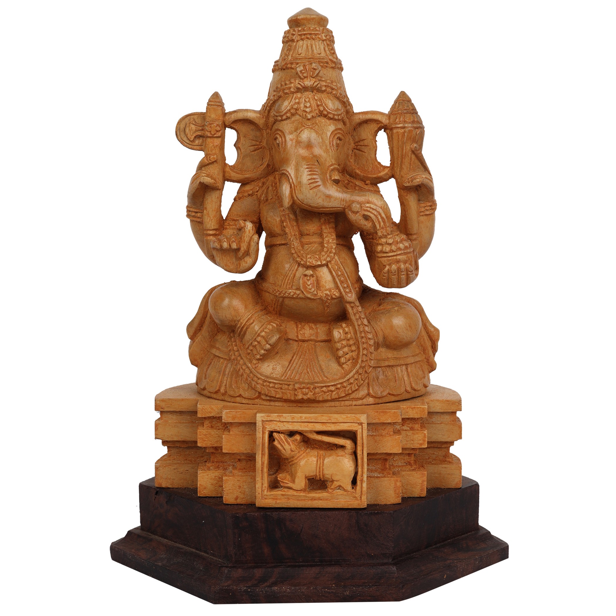 Wood Carving Sitting Ganesha