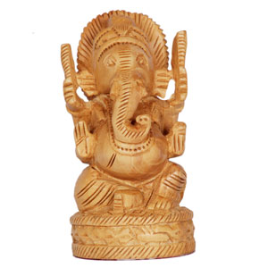 Wooden Carved Sitting Ganesha